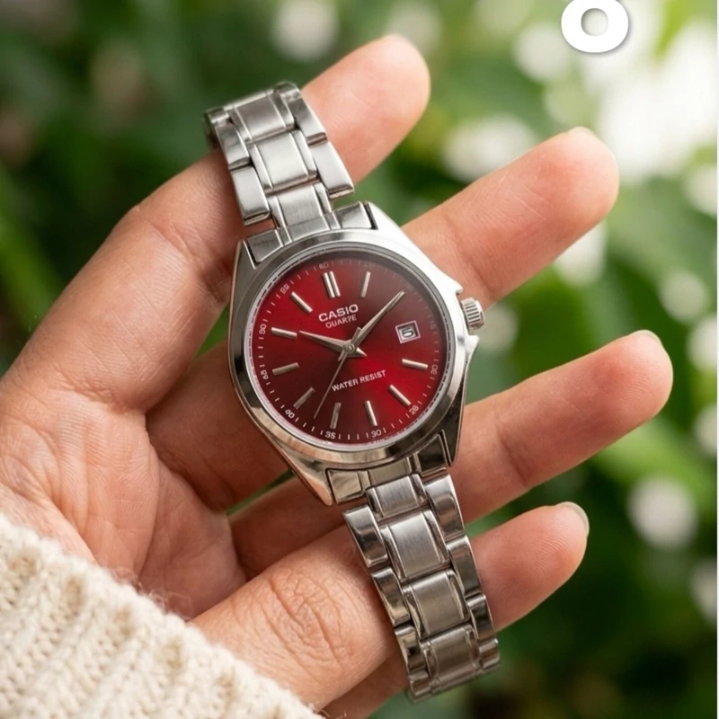 ساعت مچی زنانه دخترانه کاسیو casio کیفیت عالی پرمیوم نقره ای آلبالویی چری