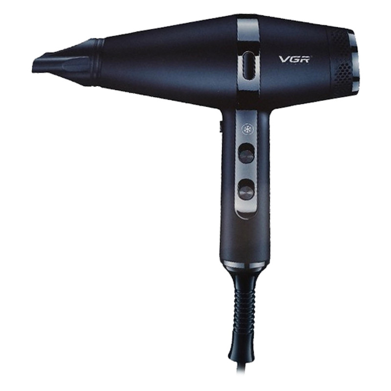 سشوار حرفه‌ای 2200 وات وی جی ار مدل V-451، موتور AC، وزن 1200 گرم، المنت سرامیک تورمالین، دارای سری دیسپانسر، متمرکز‌کننده پهن، سری شانه‌دار با ویژگی فرکنندگی، صاف‌کنندگی، حجم‌دهندگی، با قابلیت عملکرد توربو، خشک‌کردن سریع