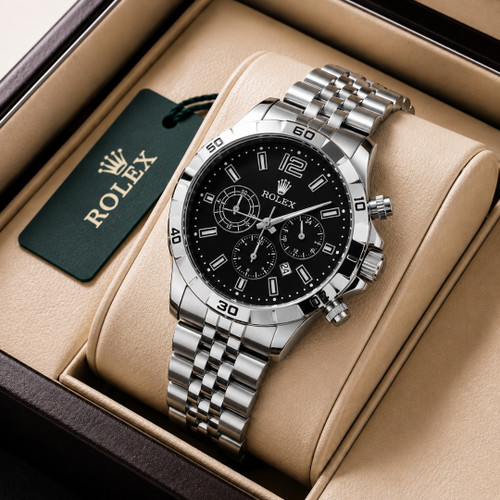 ساعت مچی مردانه رولکس فول استیل ضداب رنگ ثابت قفل مخفی روزشمار فعال کیفیت مسترROLEX