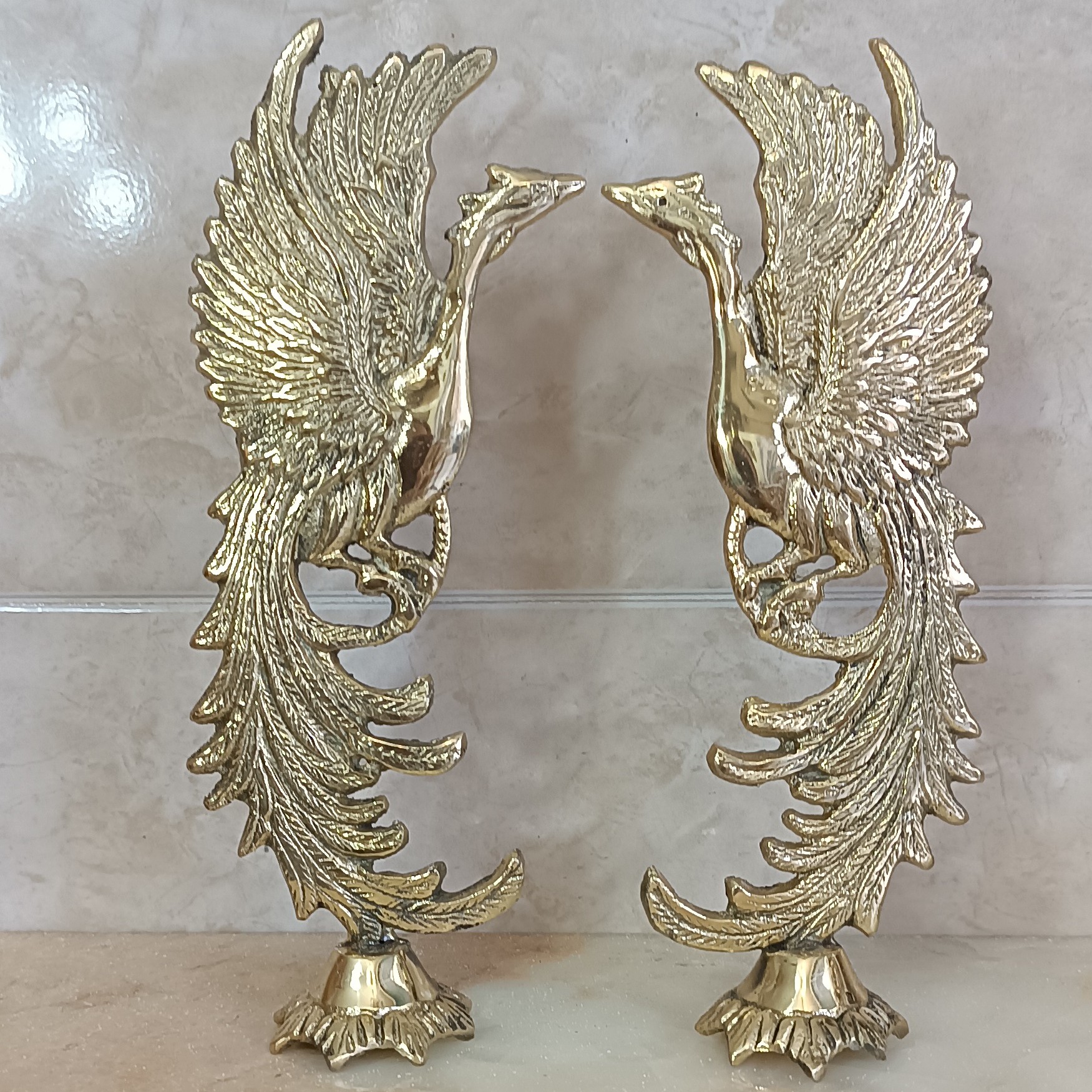 مجسمه برنزی و دکوری تزیینی حیوانات طرح ققنوس جفتی تک رو کد 224(برنجی)