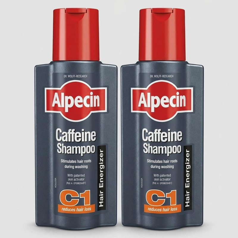 شامپو مو آلپسین مدل Caffeine C1 ضد ریزش، حاوی کراتین و کمپلکس کافئین و نعناع، تقویت‌کننده ریشه مو، افزایش ضخامت و حجم‌دهنده، مناسب انواع مو، مخصوص آقایان، حجم 250 میلی‌لیتر مجموعه 2 عددی